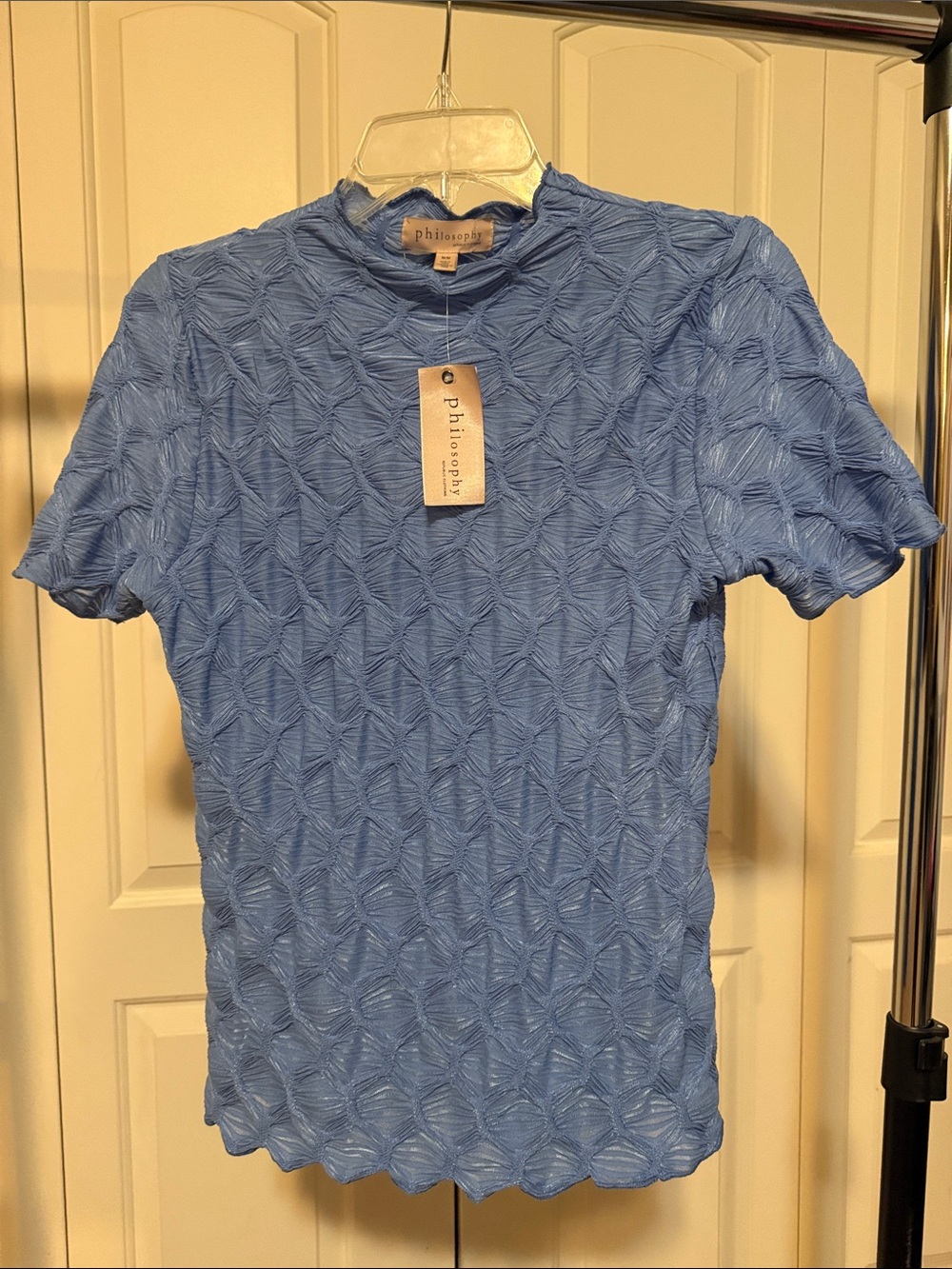 Philosophy Blue Textured Short Sleeve Top